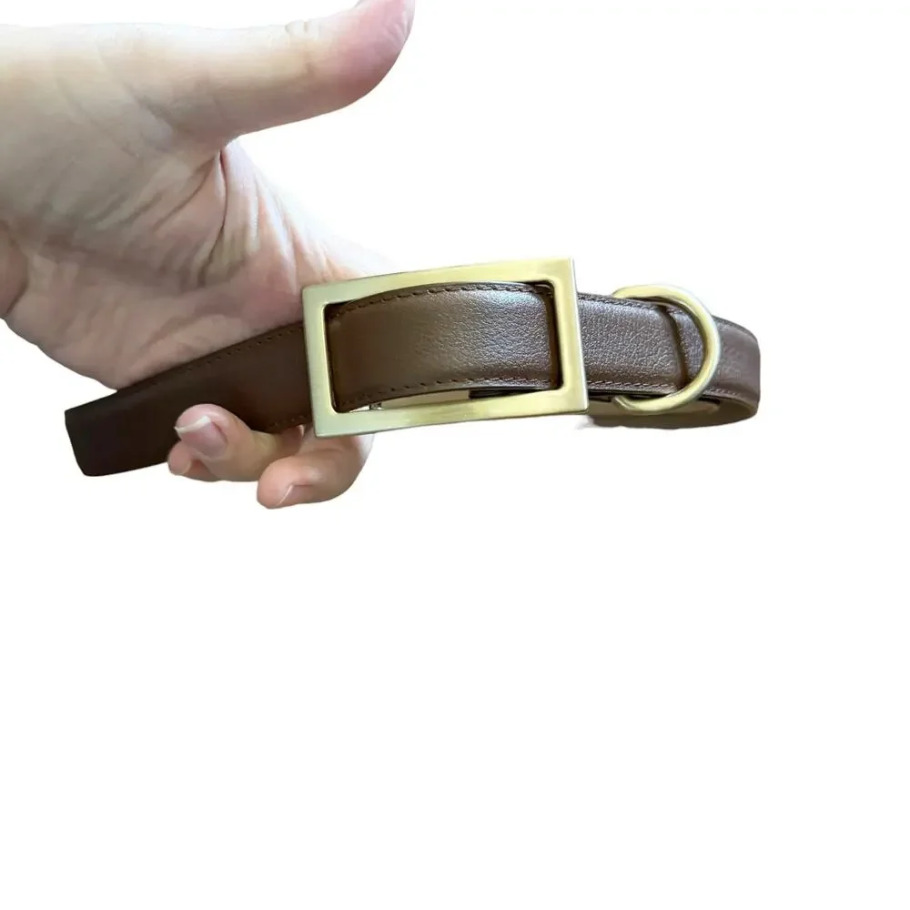 Talbots Factory Genuine Leather Upper Belt Gold Rectangular Buckle EUC L Brown